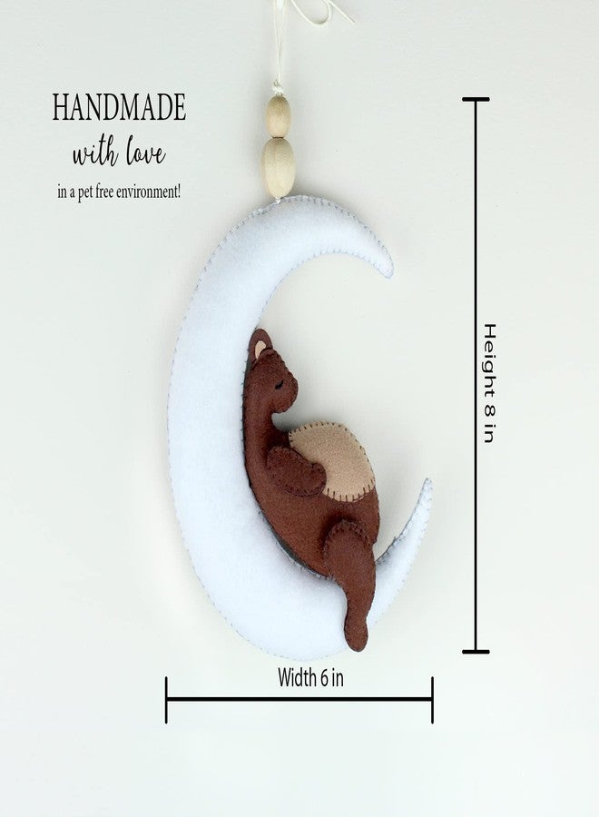 AGD Handmade Sleepy Bear on Moon Ornament, Cute Animal Decor, New Baby Toddler Gifts, Nursery Decoration Items, Birthday Party Return Gifts, Gender Neutral Kid Room Wall Hanging - Image 3