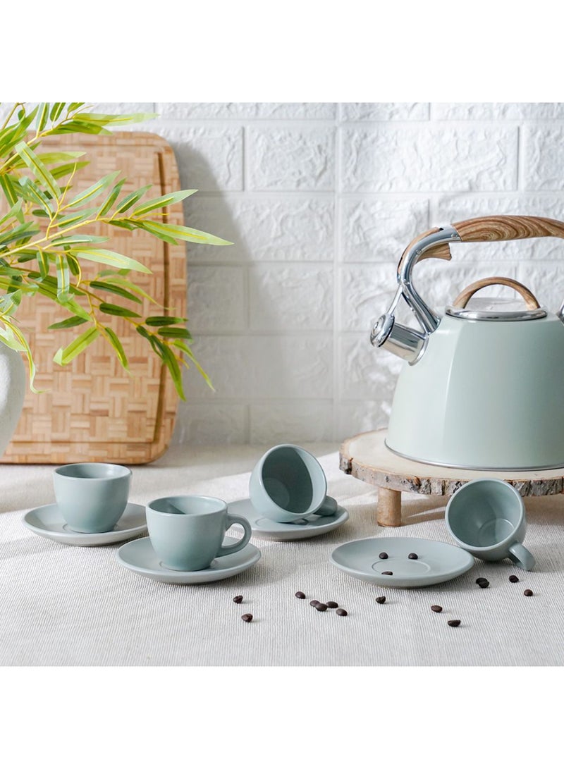 DANUBE HOME Apollo 8-Piece Stoneware Coffee Cup and Saucer Set – Elegant Tea Cups with Matching Saucers, Dishwasher & Microwave Safe, Perfect for Home, Office, or Gifting 90ml  - Image 4