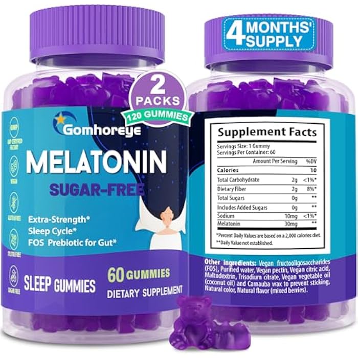 Gomhoreye Melatonin Gummies 30mg for Adults - Maximum Strength Melatonin Gummies for Relaxation & Soothing, Exogenous Melatonin Supplement with FOS for Immune, Gut Health and pH Balance, Sugar Free -120 Counts - Image 1