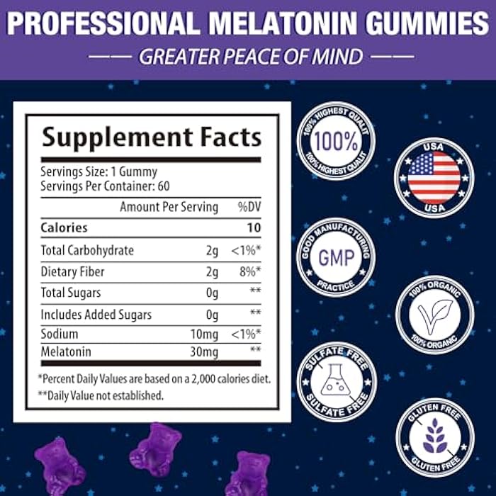 Gomhoreye Melatonin Gummies 30mg for Adults - Maximum Strength Melatonin Gummies for Relaxation & Soothing, Exogenous Melatonin Supplement with FOS for Immune, Gut Health and pH Balance, Sugar Free -120 Counts - Image 2