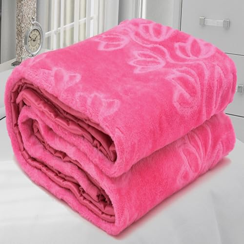 BENAVJI Mink Floral Embossed Super Soft AC Bed Velvet for Winter Blanket (Double, Pink) - Image 4
