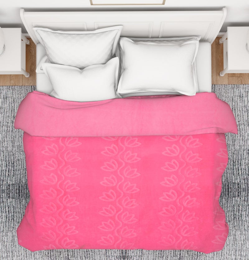 BENAVJI Mink Floral Embossed Super Soft AC Bed Velvet for Winter Blanket (Double, Pink) - Image 3