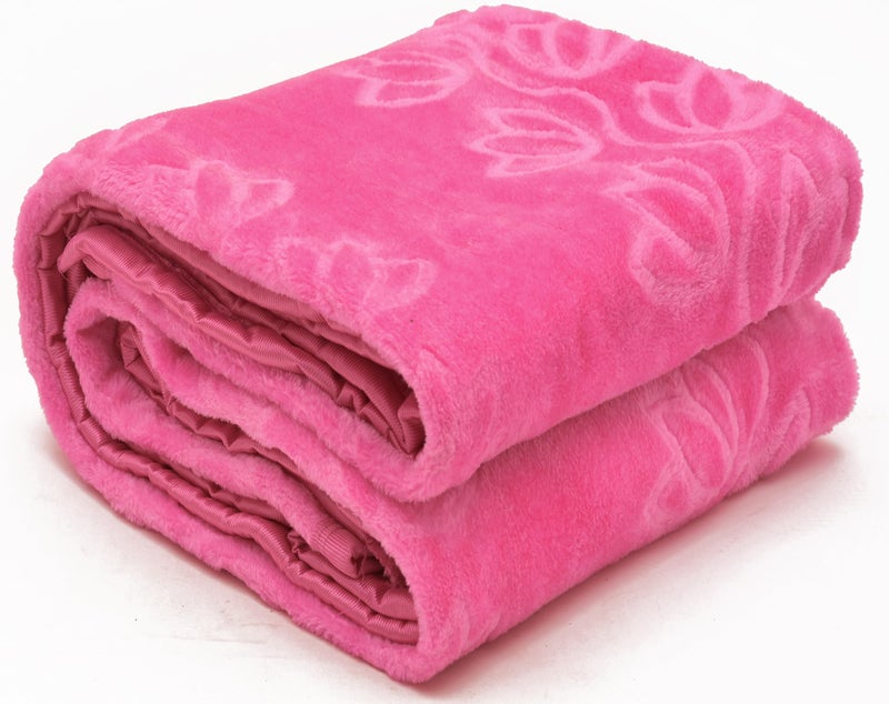 BENAVJI Mink Floral Embossed Super Soft AC Bed Velvet for Winter Blanket (Double, Pink) - Image 1