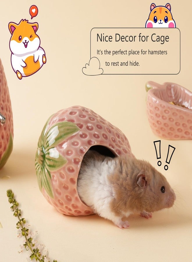 Deapeey Ceramic Hamster Hideout,Strawberry Dwarf Hamster House,Guinea Pig Habitat Decor, Hideaway House for Gerbil, Cool Bed for All Season(Pink) - Image 5