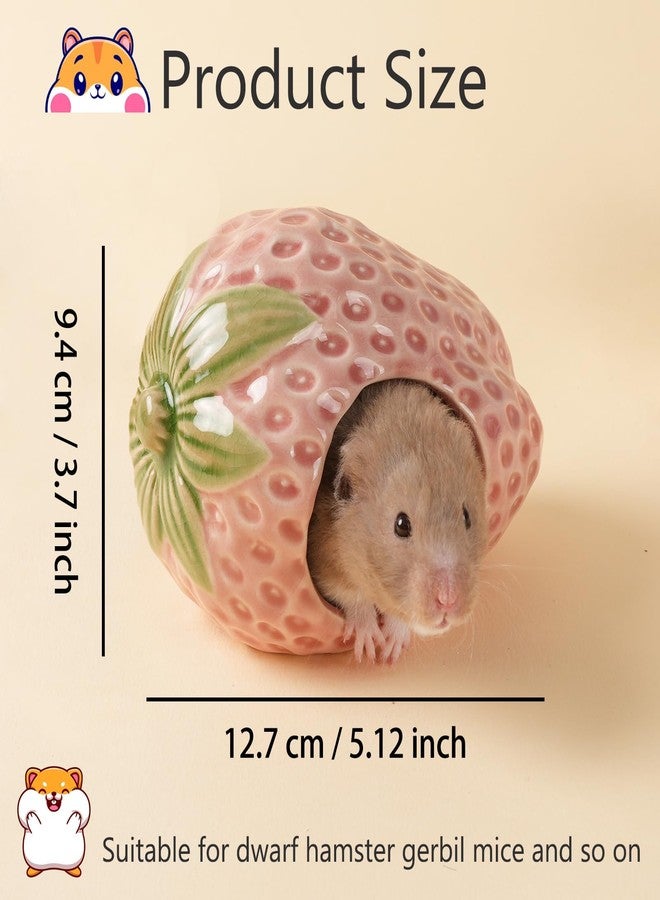 Deapeey Ceramic Hamster Hideout,Strawberry Dwarf Hamster House,Guinea Pig Habitat Decor, Hideaway House for Gerbil, Cool Bed for All Season(Pink) - Image 2