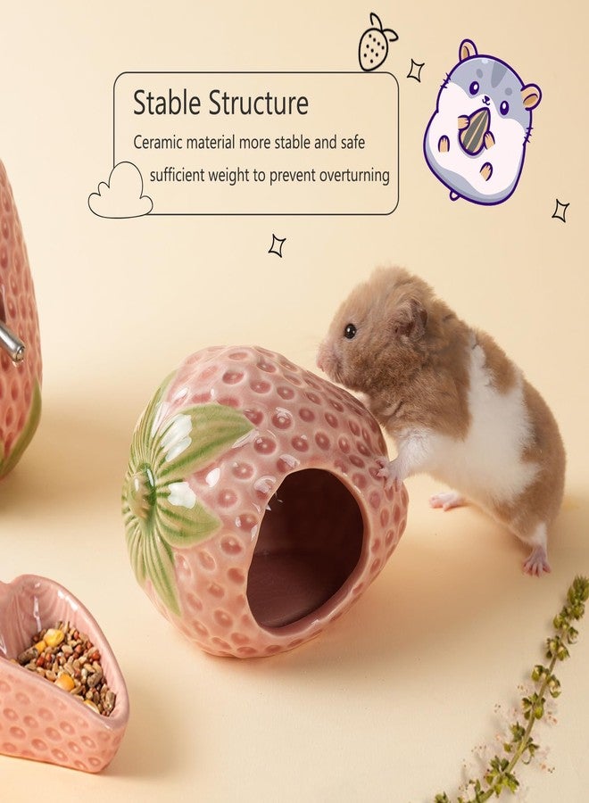 Deapeey Ceramic Hamster Hideout,Strawberry Dwarf Hamster House,Guinea Pig Habitat Decor, Hideaway House for Gerbil, Cool Bed for All Season(Pink) - Image 4