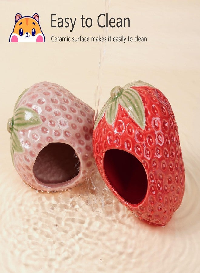 Deapeey Ceramic Hamster Hideout,Strawberry Dwarf Hamster House,Guinea Pig Habitat Decor, Hideaway House for Gerbil, Cool Bed for All Season(Pink) - Image 3