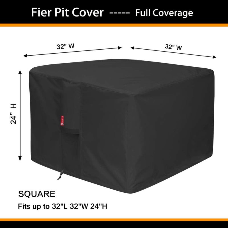 Gas Fire Pit Cover Square - Premium Patio Outdoor Cover Heavy Duty Fabric with PVC Coating,100% Waterproof,Anti-Crack,Fits for 30 inch,31 inch,32 inch Fire Pit / Table Cover (32”L x 32”W x 24”H,Black) - Image 2