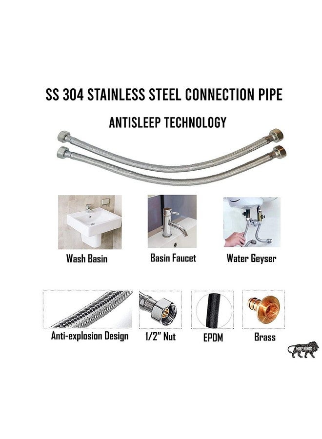 GLOBOMOTIVE GLOBOMOTIVE 304 Grade Braided Stainless Steel Connection Pipe Hose Pipe for Wash Basin, kitchen Sink, Geyser - 18 Inch (2 Pieces Set, Pack of 1 Pair) - Image 3