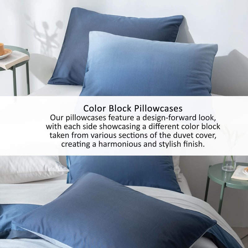 ALEISSEL 100% Cotton Duvet Cover Queen Size - Reversible Ocean Blue Duvet Cover Set with Button Closure, Gradient Navy Blue Bedding Set 3 Pcs, 1 Duvet Cover 90"x90" with 4 Corner Ties and 2 Pillow Shams 20"x26 - Image 3