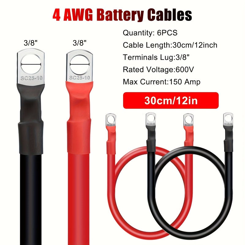 6pcs 4AWG Marine Battery Cables 12 Inch Power Inverter Leads Corrosion Resistant - Image 4