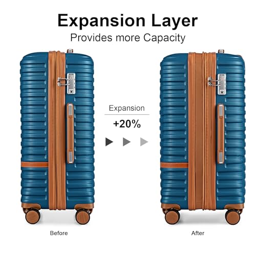 Joyway Carry On Luggage 20 Inch Expandable Suitcase with Spinner Wheel, 4 Piece Hard Shell Luggage Set with TSA Lock(Blue brown) - Image 4