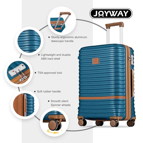 Joyway Carry On Luggage 20 Inch Expandable Suitcase with Spinner Wheel, 4 Piece Hard Shell Luggage Set with TSA Lock(Blue brown) - Image 2