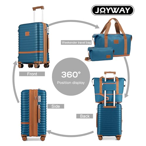 Joyway Carry On Luggage 20 Inch Expandable Suitcase with Spinner Wheel, 4 Piece Hard Shell Luggage Set with TSA Lock(Blue brown) - Image 3