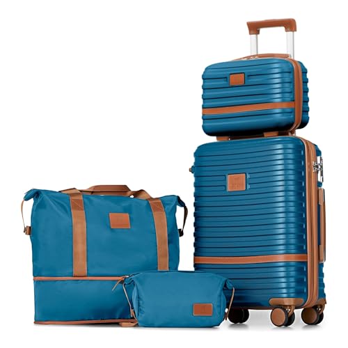Joyway Carry On Luggage 20 Inch Expandable Suitcase with Spinner Wheel, 4 Piece Hard Shell Luggage Set with TSA Lock(Blue brown) - Image 1