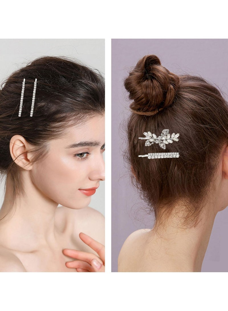 خاجول 6PCS مقاطع شعر حجر الراين ، دبابيس شعر زفاف أوراق الكريستال ، إكسسوارات زفاف باريت للنساء ، دبابيس بوبي الماس - Image 4