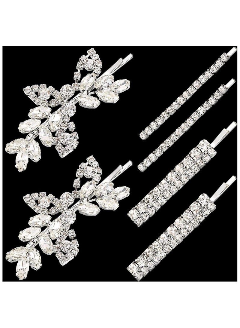 خاجول 6PCS مقاطع شعر حجر الراين ، دبابيس شعر زفاف أوراق الكريستال ، إكسسوارات زفاف باريت للنساء ، دبابيس بوبي الماس - Image 3
