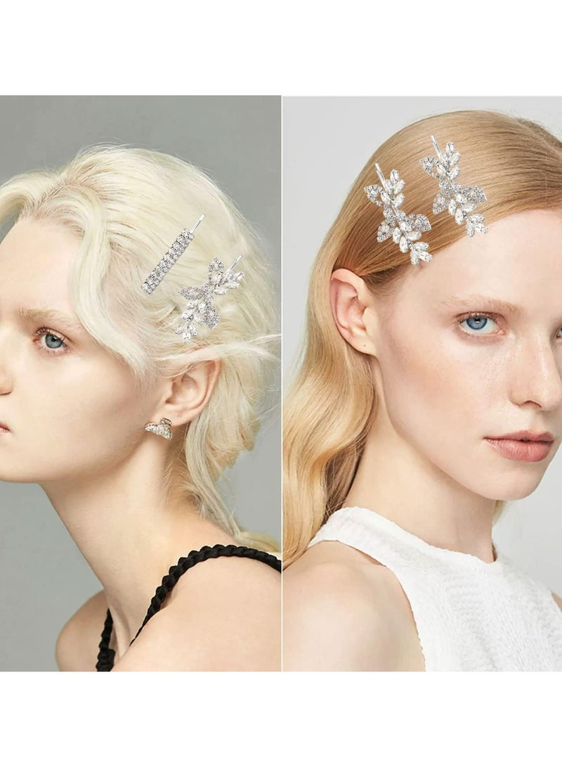 خاجول 6PCS مقاطع شعر حجر الراين ، دبابيس شعر زفاف أوراق الكريستال ، إكسسوارات زفاف باريت للنساء ، دبابيس بوبي الماس - Image 5