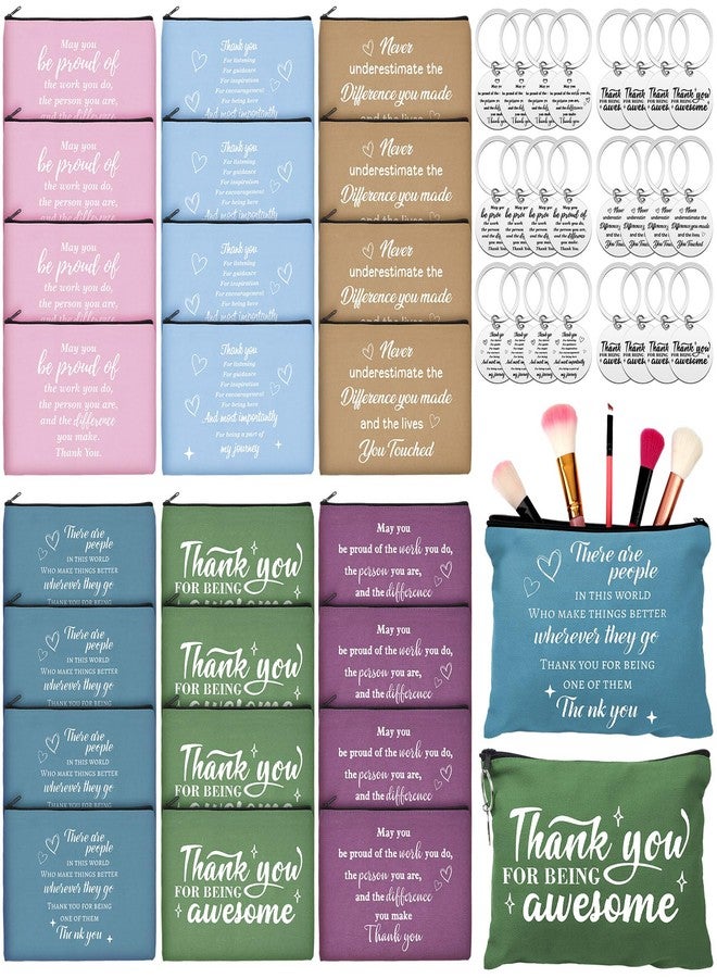 Panelee 48 Pcs Inspirational Gifts Makeup Bags Bulk Cosmetic Bags and Keychains for Women Christmas Appreciation Thank You Gift for Friends Employee Coworker Volunteer(Morandi Colors,Novelty Style) - Image 1