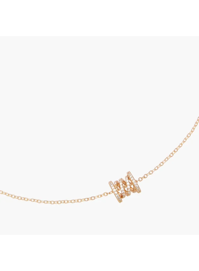لايف ستايل Gold Tone Cubic Zirconia Pendant Necklace with Embellished Design