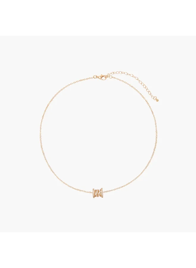 لايف ستايل Gold Tone Cubic Zirconia Pendant Necklace with Embellished Design