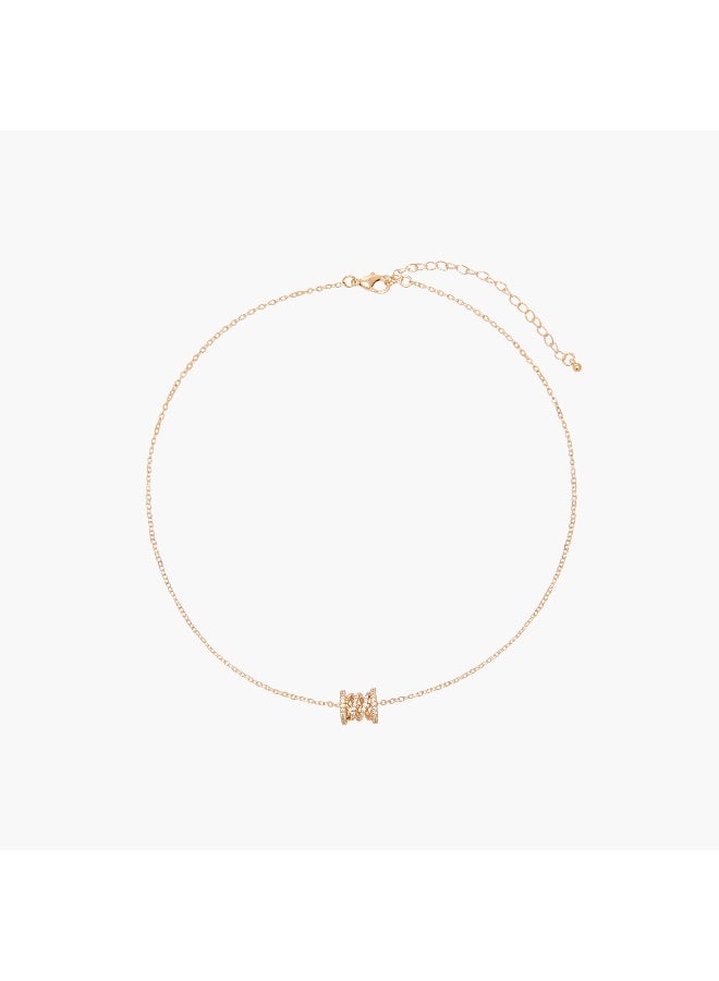 LIFESTYLE Gold Tone Cubic Zirconia Pendant Necklace with Embellished Design - Image 1
