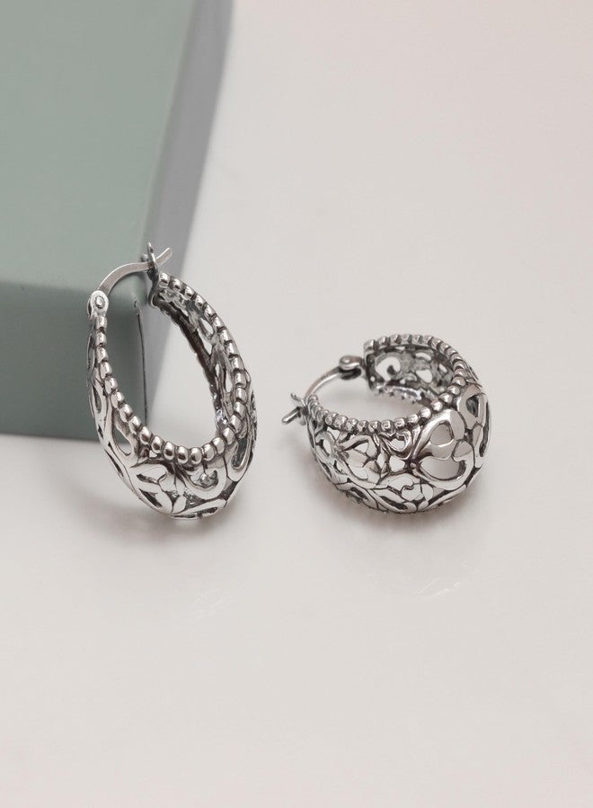 LeCalla Sterling Silver Earrings Filigree Hoops | Lightweight Italian 925 Silver Hoop Earrings Small Oval Antique Oxidized Filigree Design Earring Hoops for Women 25mm - Image 4