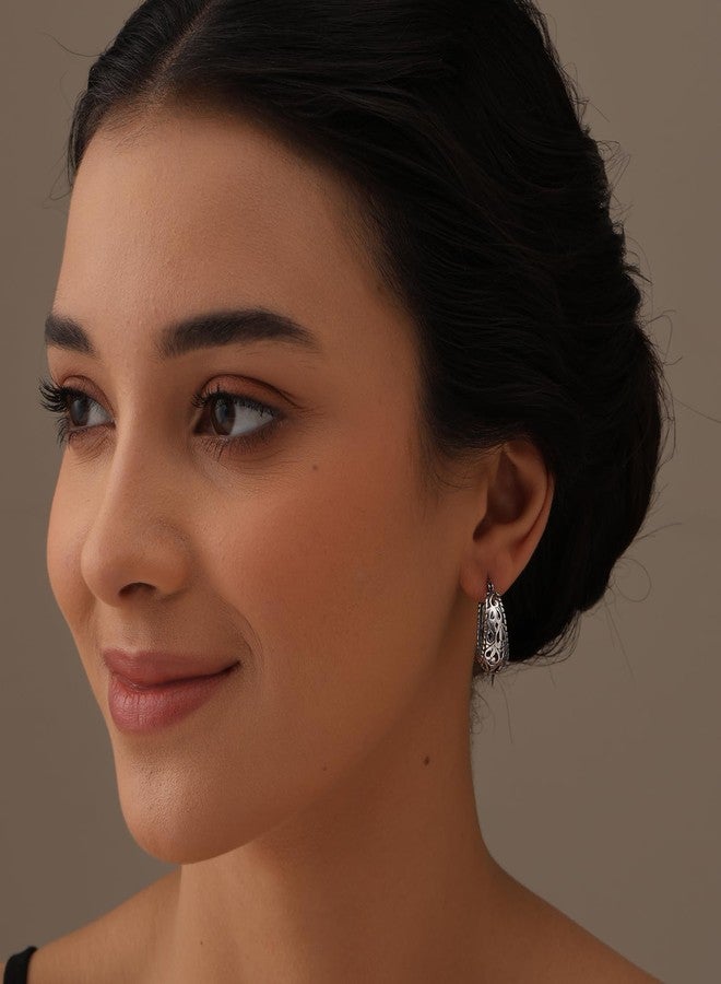 LeCalla Sterling Silver Earrings Filigree Hoops | Lightweight Italian 925 Silver Hoop Earrings Small Oval Antique Oxidized Filigree Design Earring Hoops for Women 25mm - Image 3