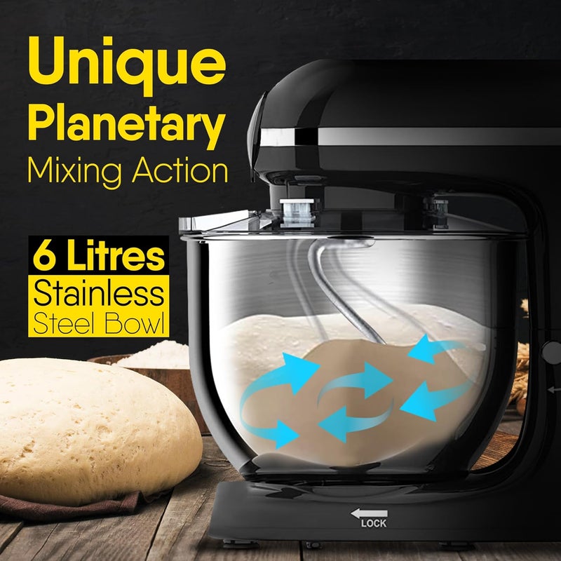 AGARO Regency Stand Mixer With Meat Grinder1400W with 6L SS Bowl 15L Blending Jar 6 Speed With Pulse Function 100 Copper Motor Whipping Kneading Blending Black - Image 2