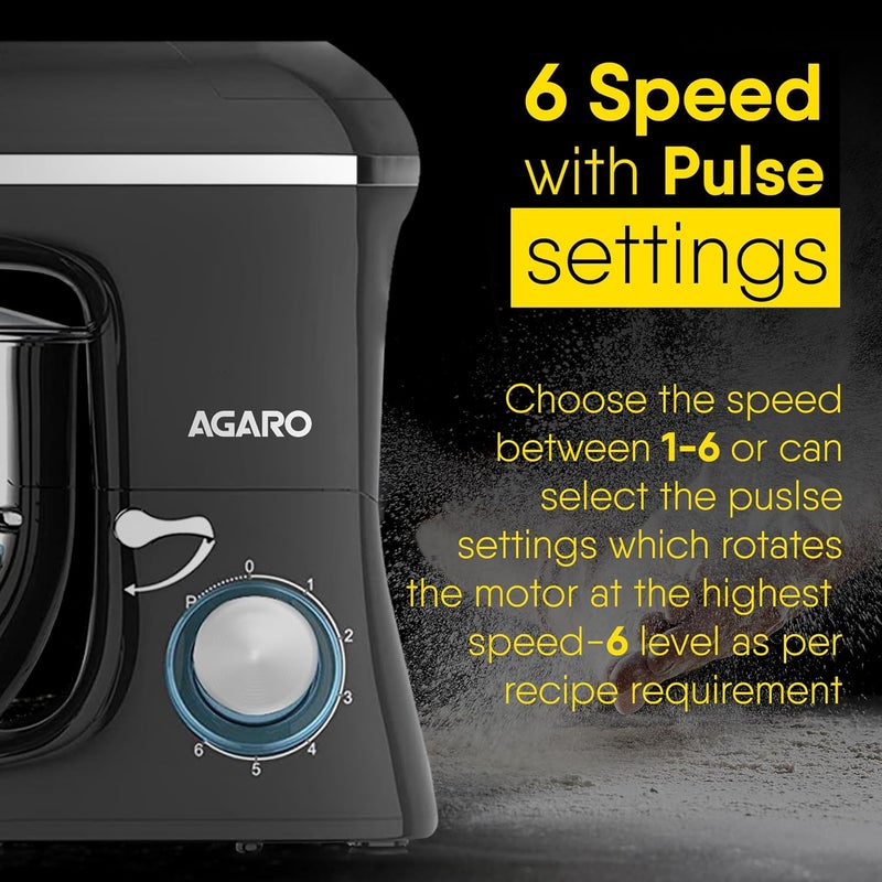 AGARO Regency Stand Mixer With Meat Grinder1400W with 6L SS Bowl 15L Blending Jar 6 Speed With Pulse Function 100 Copper Motor Whipping Kneading Blending Black - Image 4