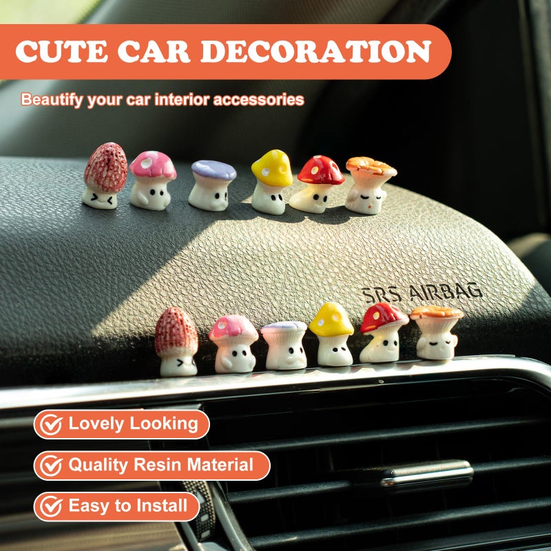 Rislobx 12PCS Mushroom Car Dashboard Decorations, Cute Mushroom Decor for Women Rear View Mirror Ornament Cute Car Decor Interior Dashboard Accessories for Home Office - Image 3