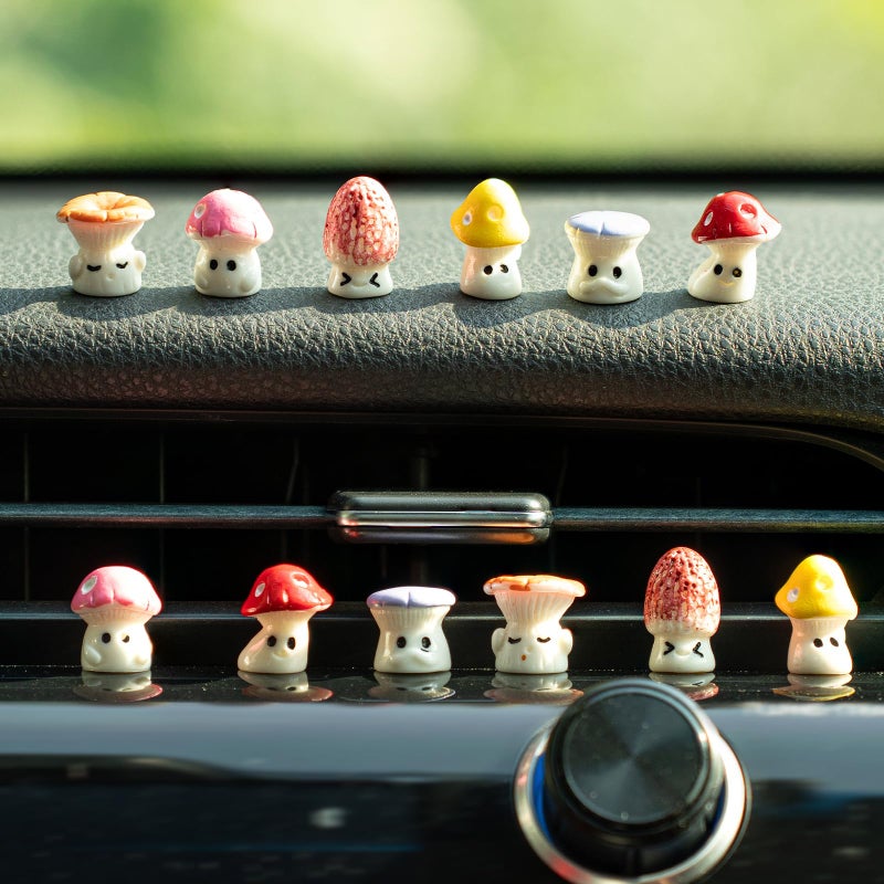 Rislobx 12PCS Mushroom Car Dashboard Decorations, Cute Mushroom Decor for Women Rear View Mirror Ornament Cute Car Decor Interior Dashboard Accessories for Home Office - Image 1