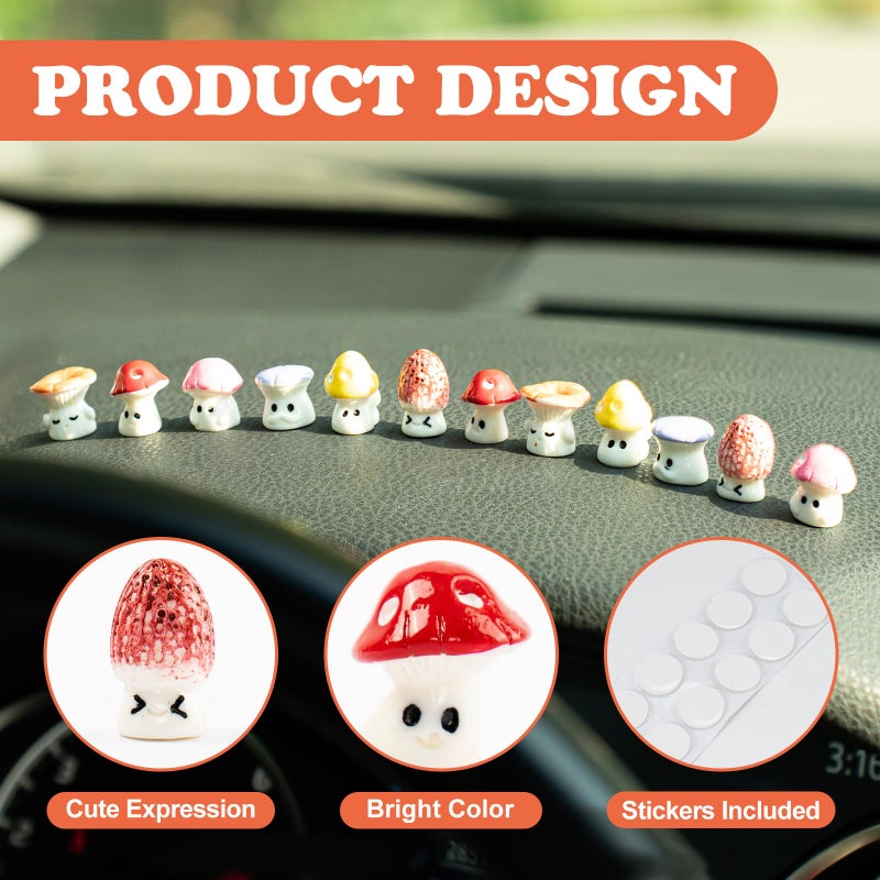 Rislobx 12PCS Mushroom Car Dashboard Decorations, Cute Mushroom Decor for Women Rear View Mirror Ornament Cute Car Decor Interior Dashboard Accessories for Home Office - Image 4