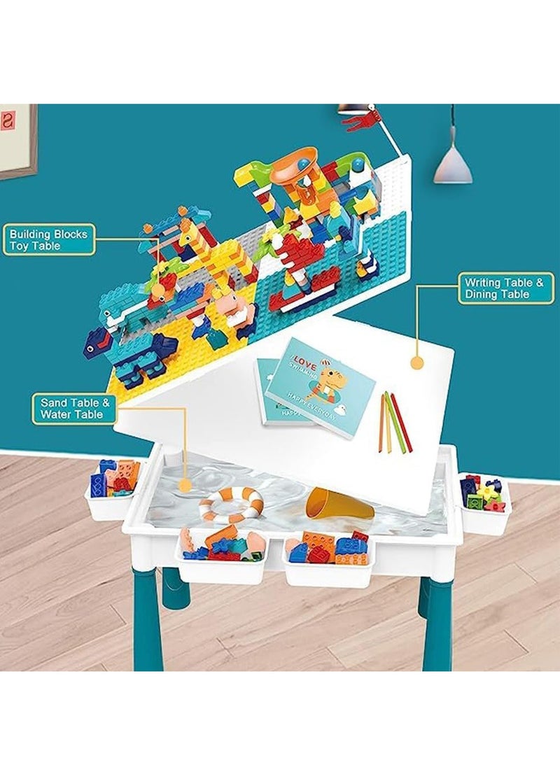 Toyzey - Building Blocks Set for Kids 3+ Years,189 Pieces Big Stacking Blocks with Slideway,Educational Toys for Boys and Girls,Height Adjustable Block Table with Stool and Storage Box,Multi-functional Kids Activity Table - Image 1