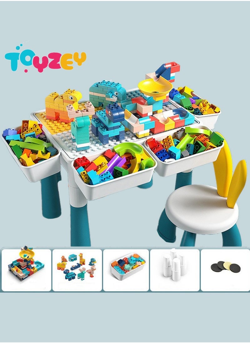 Toyzey - Building Blocks Set for Kids 3+ Years,189 Pieces Big Stacking Blocks with Slideway,Educational Toys for Boys and Girls,Height Adjustable Block Table with Stool and Storage Box,Multi-functional Kids Activity Table - Image 1