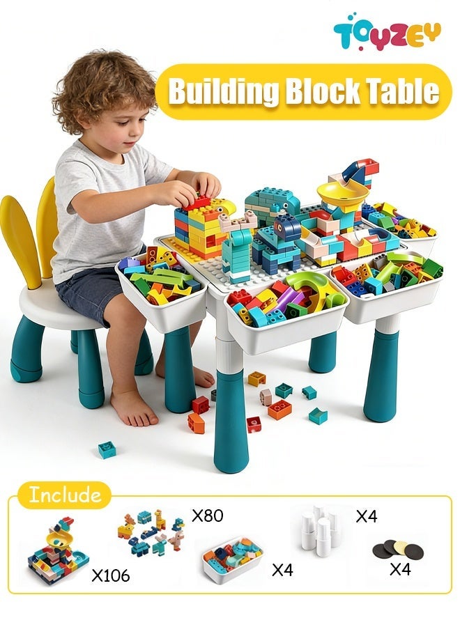 Toyzey Kids 5-in-1 Multi Activity Table Set,Building Blocks Set for Kids 3+ Years,189 Pieces Big Stacking Blocks with Slideway,Educational Toys for Boys and Girls,Height Adjustable Block Table with Stool and Storage Box,Multi-functional Kids Activity Table  ,for Classic Bricks Craft Learn Play Water Sand Table,For Kids Ages 3+ - Image 1