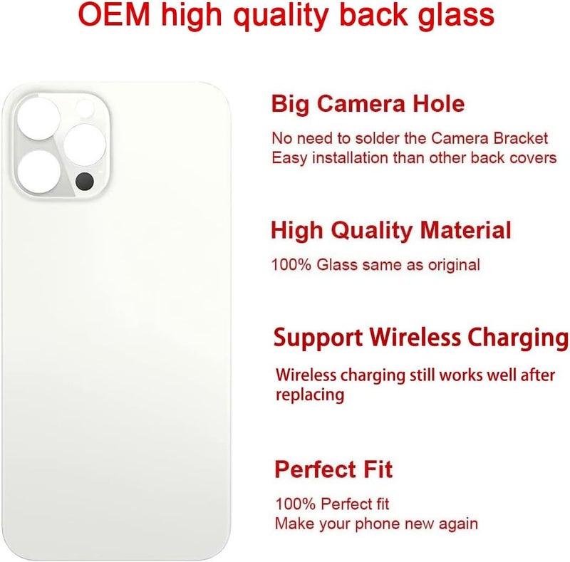 Perzework استبدال زجاج خلفي أصلي لجهاز آيفون 12 برو 6.1 بوصة مع مجموعة أدوات الإصلاح (فضي) - Image 3