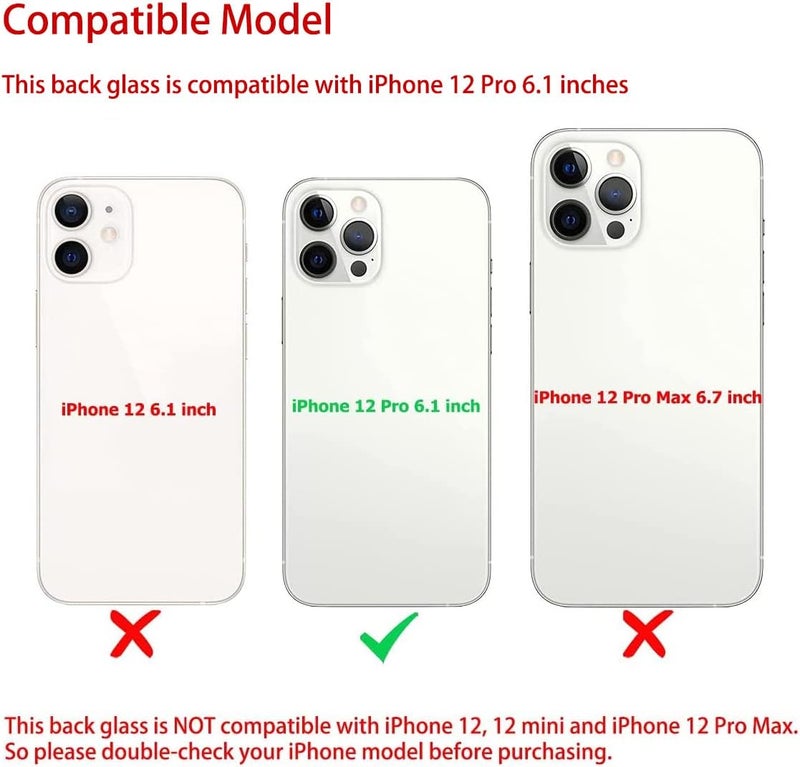 Perzework استبدال زجاج خلفي أصلي لجهاز آيفون 12 برو 6.1 بوصة مع مجموعة أدوات الإصلاح (فضي) - Image 2