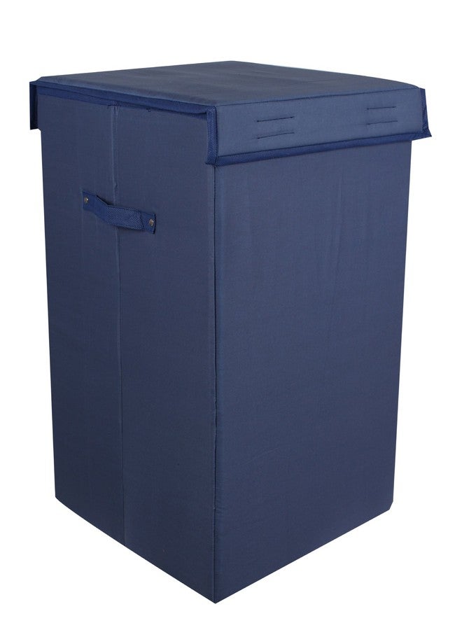 Shrey Creation Collapsible Laundry Basket with Lid and Handles – Large Foldable Hamper Bag for Clothes, Durable Fabric, Lightweight & Portable for Home, or Travel – (Navy Blue) - Image 1