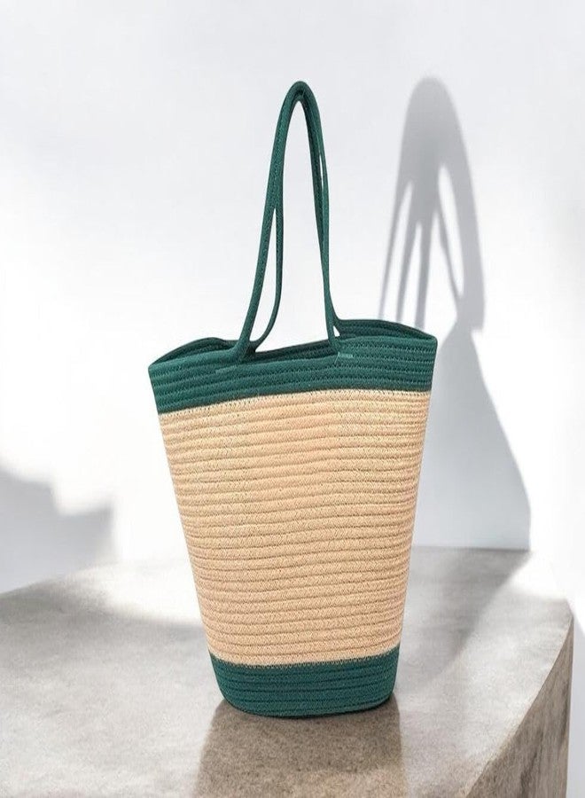 DYARCHY Women's Sling Women Stylish Pure Cotton Boho Fancy Handmade Handbags Tote Basket Bag Shoulder Purse For Ladies Girls College Office Shopping Travel Gift For Sister (Green Beige) - Image 3
