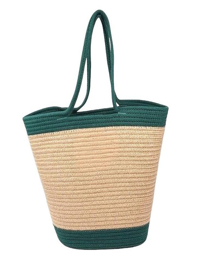 DYARCHY Women's Sling Women Stylish Pure Cotton Boho Fancy Handmade Handbags Tote Basket Bag Shoulder Purse For Ladies Girls College Office Shopping Travel Gift For Sister (Green Beige) - Image 2