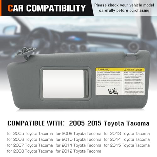 AEagle Left & Right Sun Visor for 2005-2015 Toyota Tacoma Without Light, Driver & Passenger Sides Gray Sunvisor Replacement 74320-35C10-B0, 74320-04181-B1, 74320-35B50-B0, 74310-35C20-B0, 7431004111B1 - Image 2