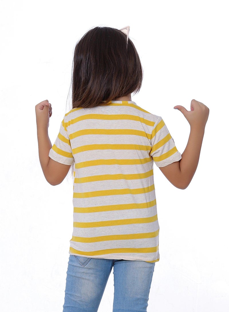 بيبو تيشيرت بناتي مطبوع نص كم_اصفر - Image 3
