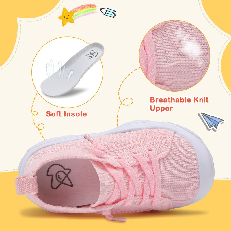 LeIsfIt Toddler Girls Boys Shoes Lightweight Sneakers Tennis Shoes Kids Slip on Shoes Breathable Barefoot Shoes Pink Size 4 - Image 3