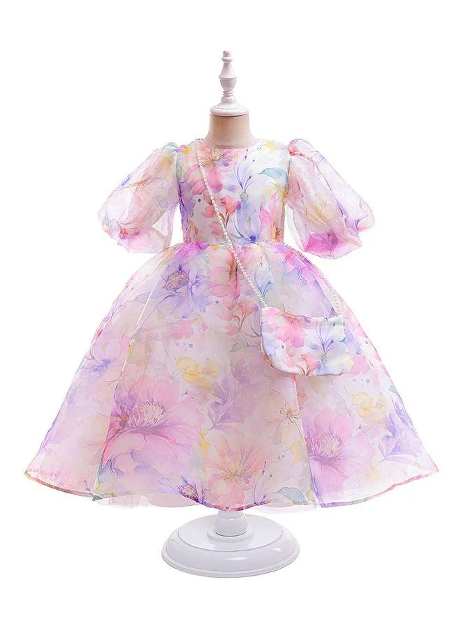 Mark & Mia Mark & Mia 3/4th Sleeves All Over Floral Printed Dress with Purse - Pink