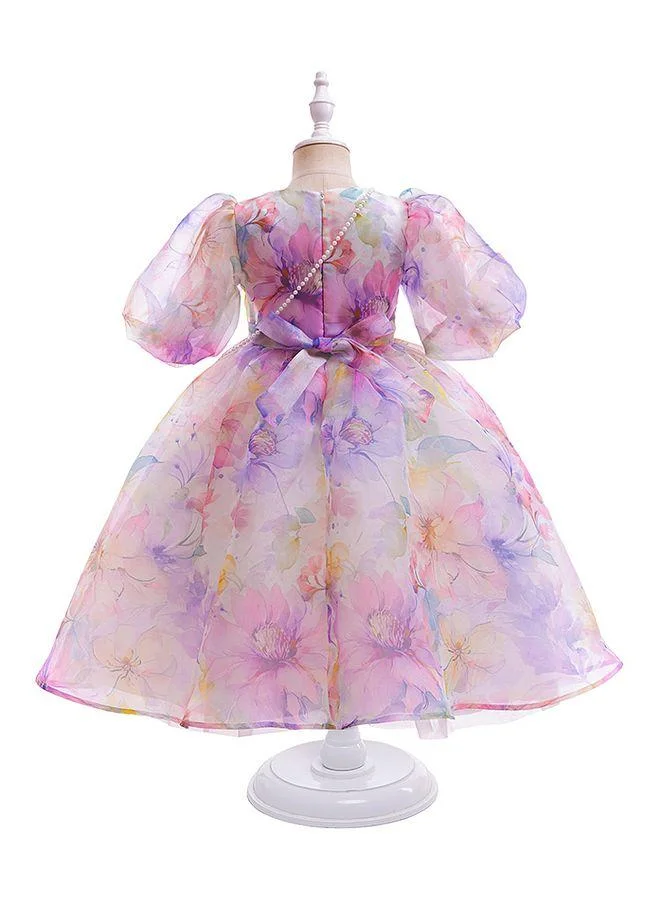 Mark & Mia Mark & Mia 3/4th Sleeves All Over Floral Printed Dress with Purse - Pink