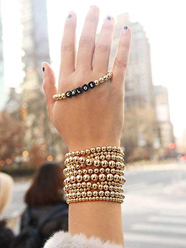 ARATLENCH Beaded Bracelet for Women Stack Stretch String Brass Ball Beads Bracelet Set for Womens (5 pcs gold beads bracelet) - Image 4