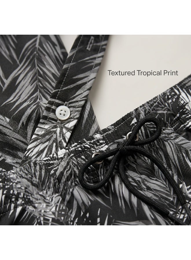 IceZone Men's 2 Piece Matching Set, Palm Midnight Black Tropical Print, Short Sleeve Button Up Shirt & Quick Dry Swim Shorts, Summer Beach Outfit - Image 3