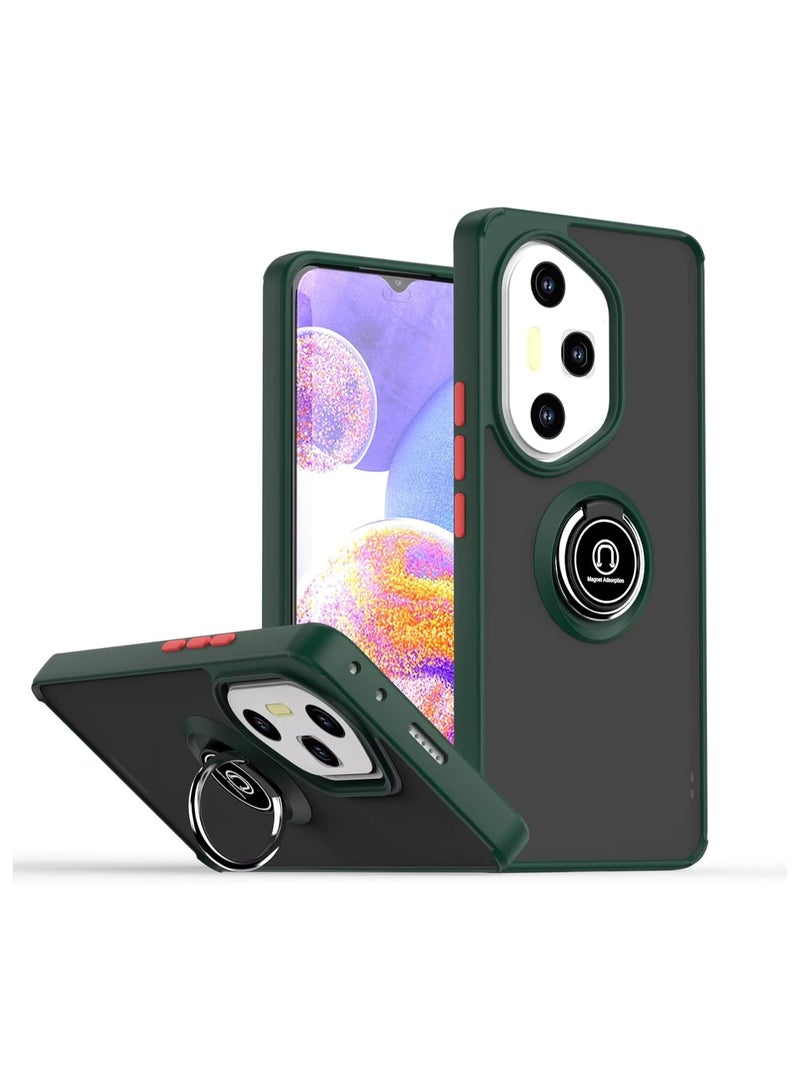 Honor 300 Ultra Case Cover Metal Ring Holder Grip Kickstand Car Magnetic Mount Shockproof Matte Hard Back Bumper Case for Honor 300 Ultra 5G Green