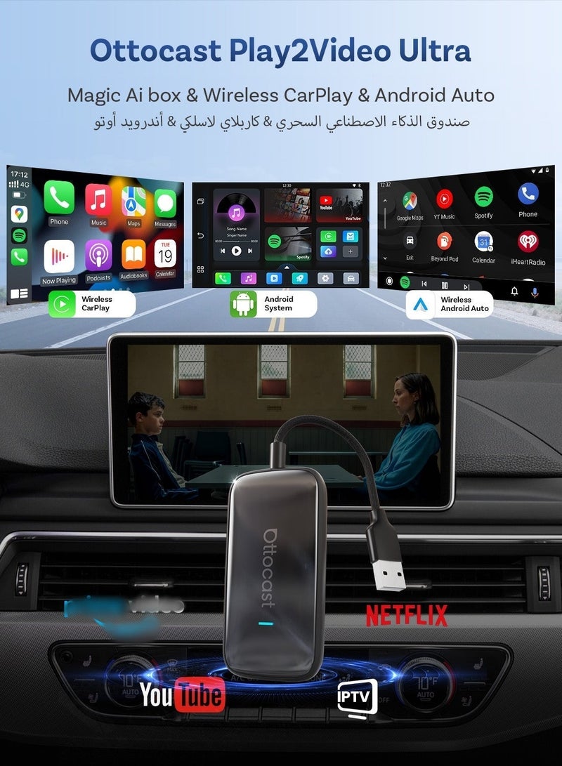 OTTOCAST Play2Video Ultra AI BOX 4+32 GB 10+ APP YouTube Netflix TikTok CarPlay Tv Box Wireless CarPlay Android Auto Supports USB flash drive expansion - Image 2